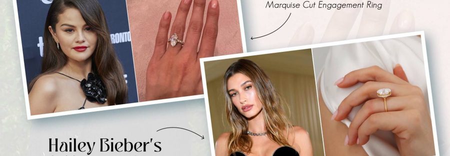 Selena gomezs marquise cut engagement ring vs hailey biebers oval cut engagement ring