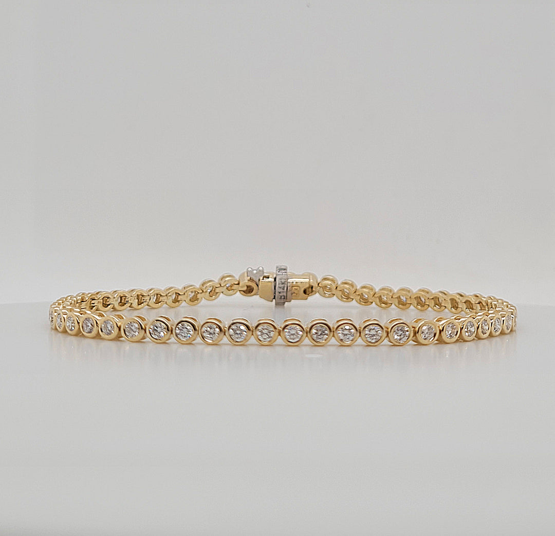 14K Yellow Gold 1.87ct Bezel Set Diamond Tennis Bracelet 