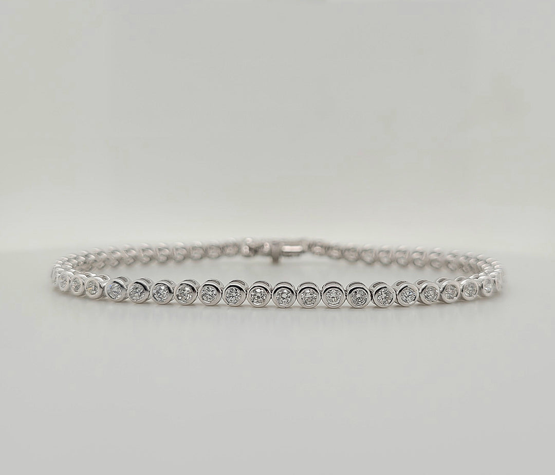 14K White Gold 1.87ct Bezel Set Diamond Tennis Bracelet 
