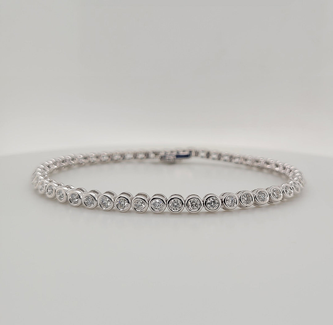 14K White Gold 2.45ct Bezel Set Diamond Tennis Bracelet 