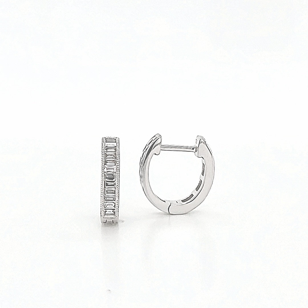 18k White Gold 0.27ct Diamond Baguette Huggies Earrings