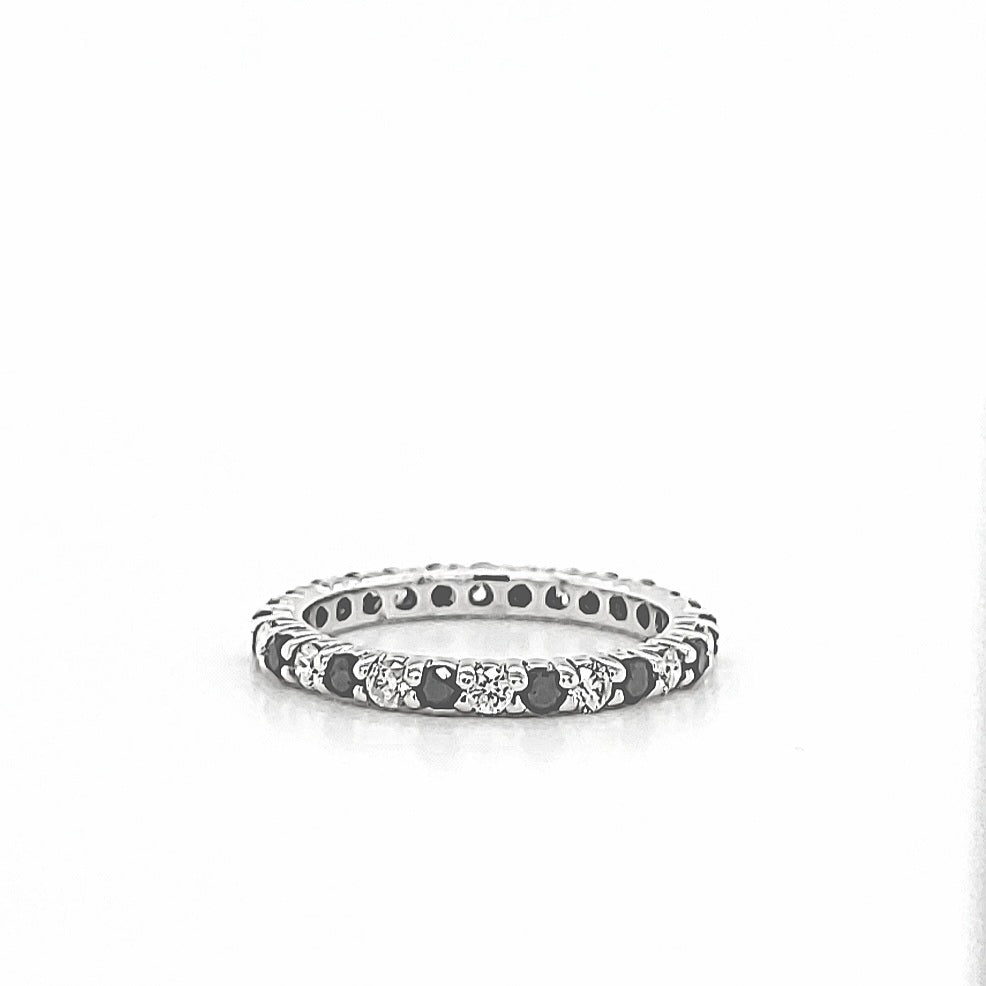 14k White Gold 1.00 Carat Black and White Diamond Eternity Wedding Band