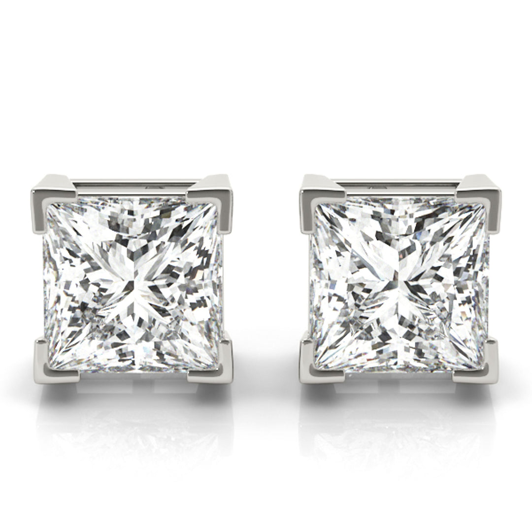 Solitaire Princess Cut Studs - 14Kt White - Square - 3.5 MM,14kt White - Lab Grown VS-SI1, E/F/G - F654-3.5K4W